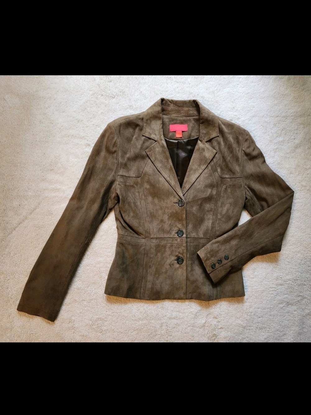 Elements by VAKKO Vintage Leather Suade Olive Button Front Lined Blazer Jacket M